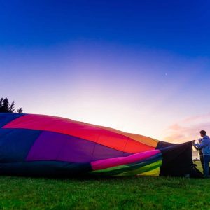 Hot air balloon being inflated with a 13HP fan