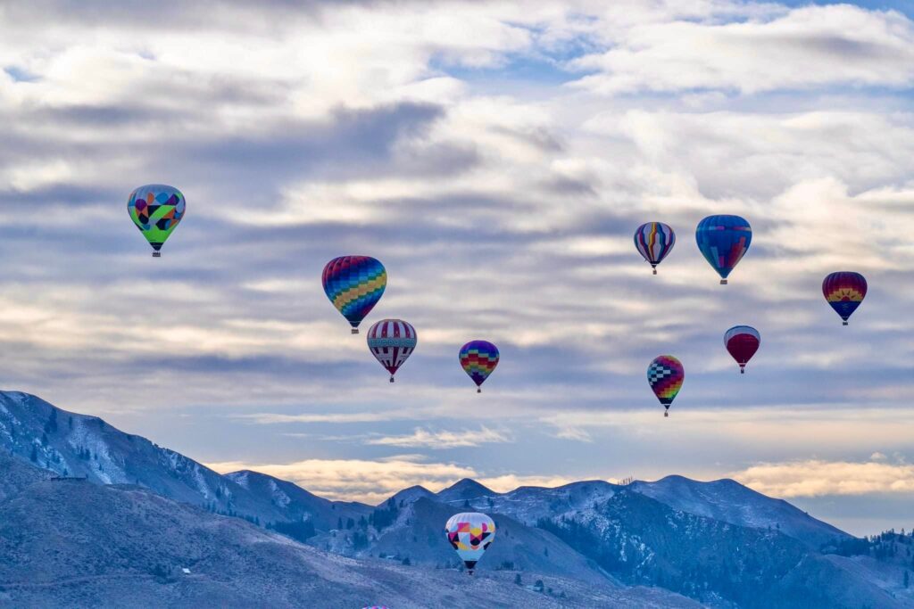 Hot air balloons flying at the Winthrop Balloon Roundup Festival